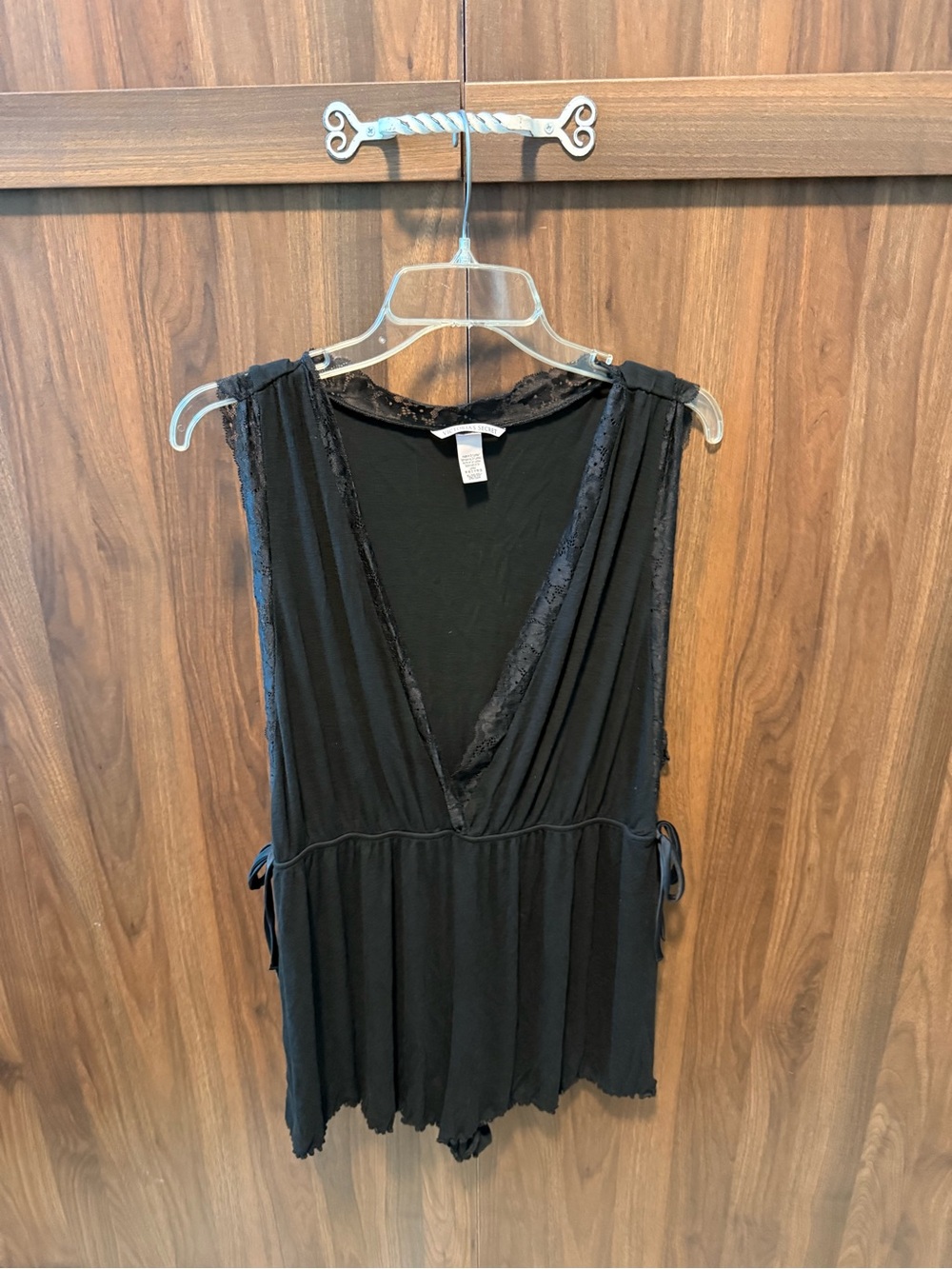 Victoria's Secret Black Lace-Trim Sleep Romper, Size XL
